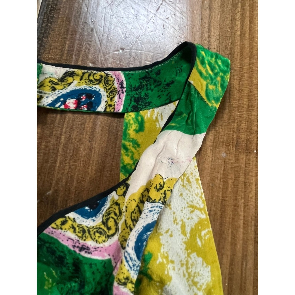 Moulinette Soeurs Carousel Peacock Print Ruffle Dress Green Yellow Pink Size 10 - Picture 7 of 9